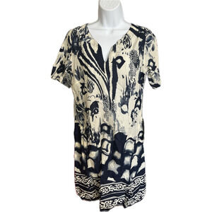 Adrift Myrtle Dress Blue white animal print short sleeve mini dress L NWT sample